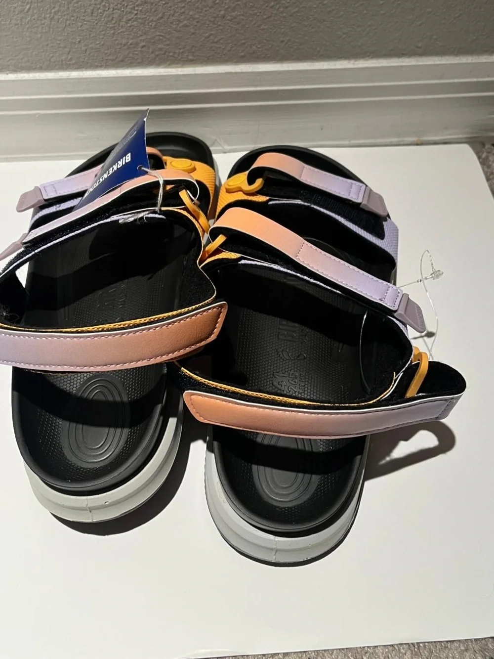 Birkenstock Black Footbed Sandal with Peach & Lavender Gradient Straps